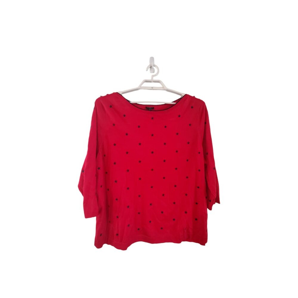 Talbots sweater womens 3X red  navy 3/4 sleeves embroidered stars